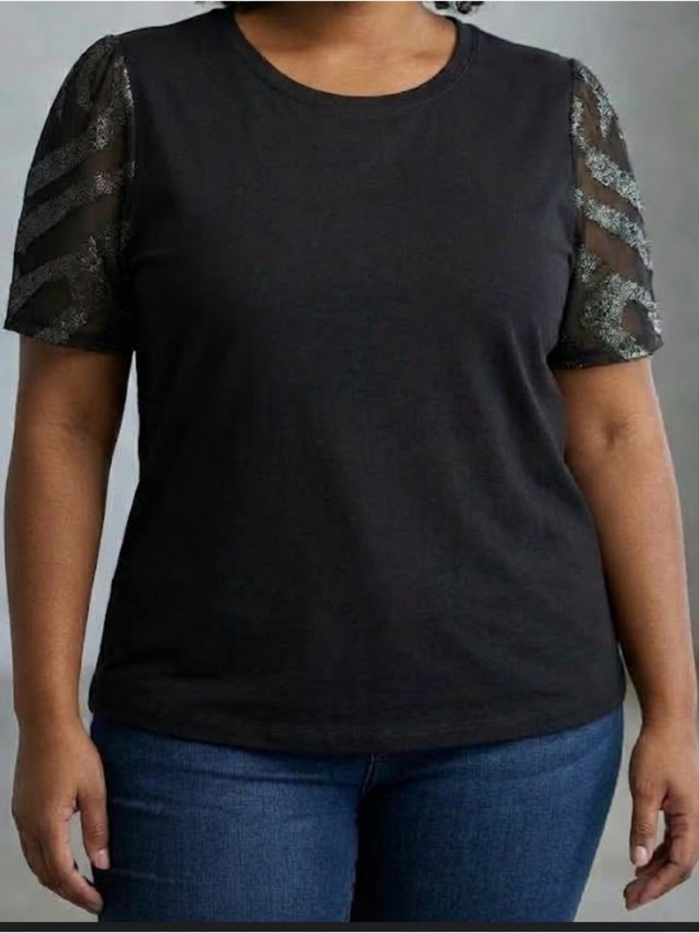 Michael Kors Black Blouse with Shimmery Sheer Animal Print Sleeves Size 3X